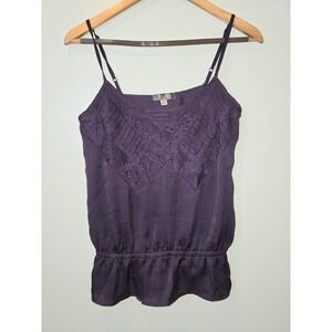 Sound Matters Purple Lace Cami Tank Top Women's‎ S Boho Peplum Adjustable Straps